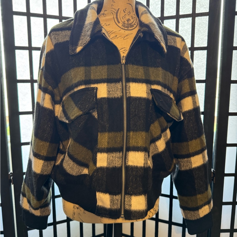 Jou Jou Black and Green Checkered Jacket